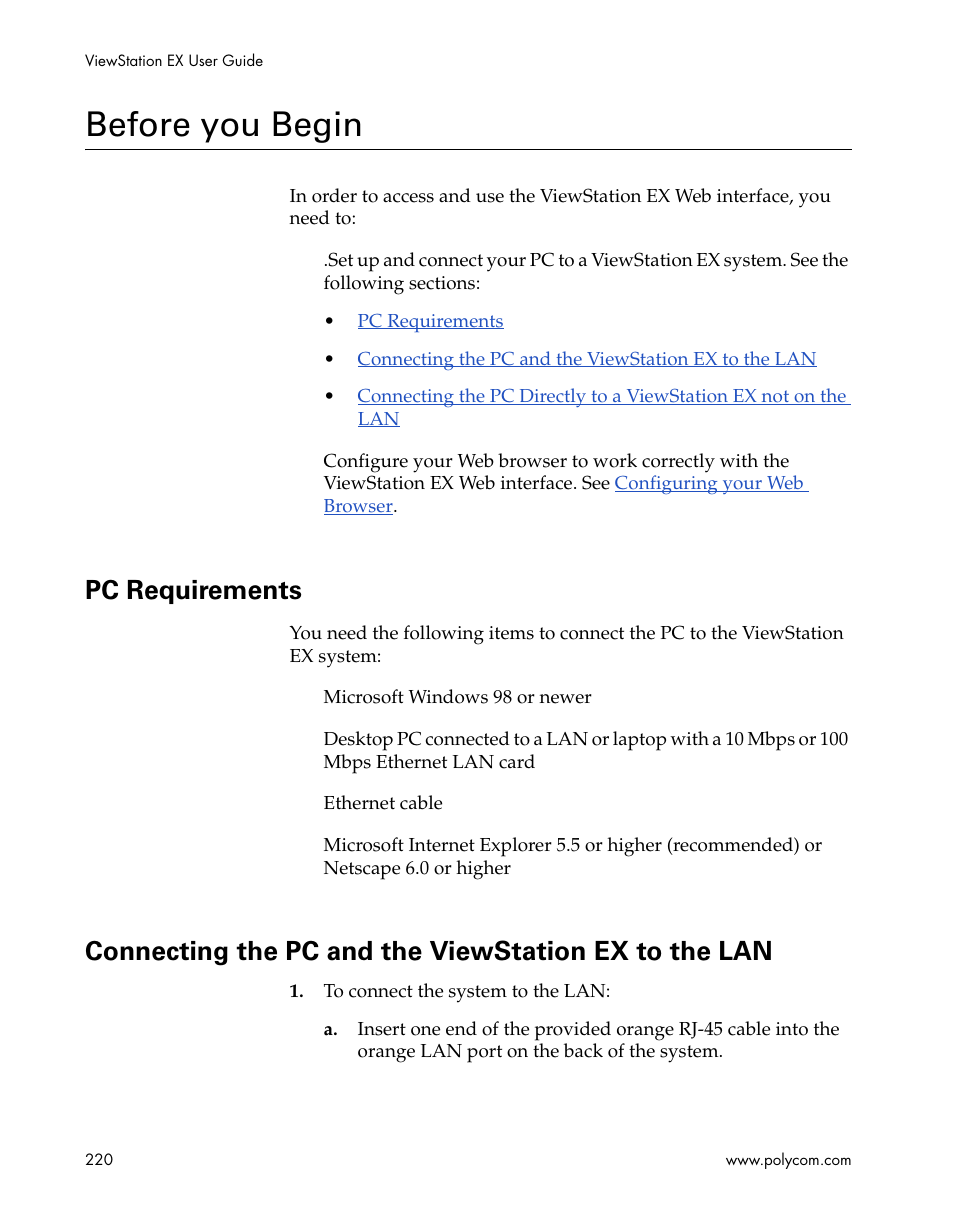 Before you begin, Pc requirements | Polycom Webcam User Manual | Page 222 / 356
