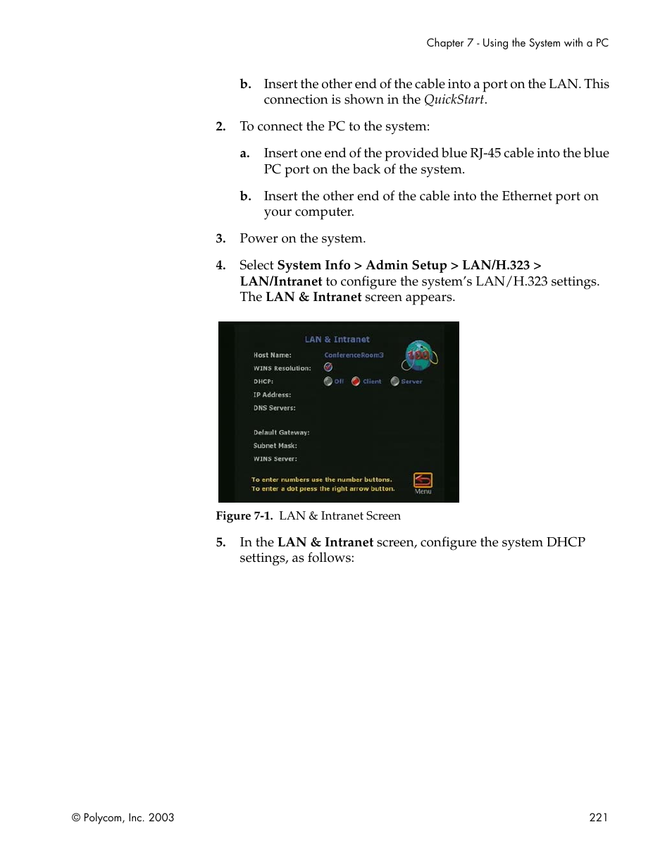 Figure 7-1.lan & intranet screen | Polycom Webcam User Manual | Page 223 / 356
