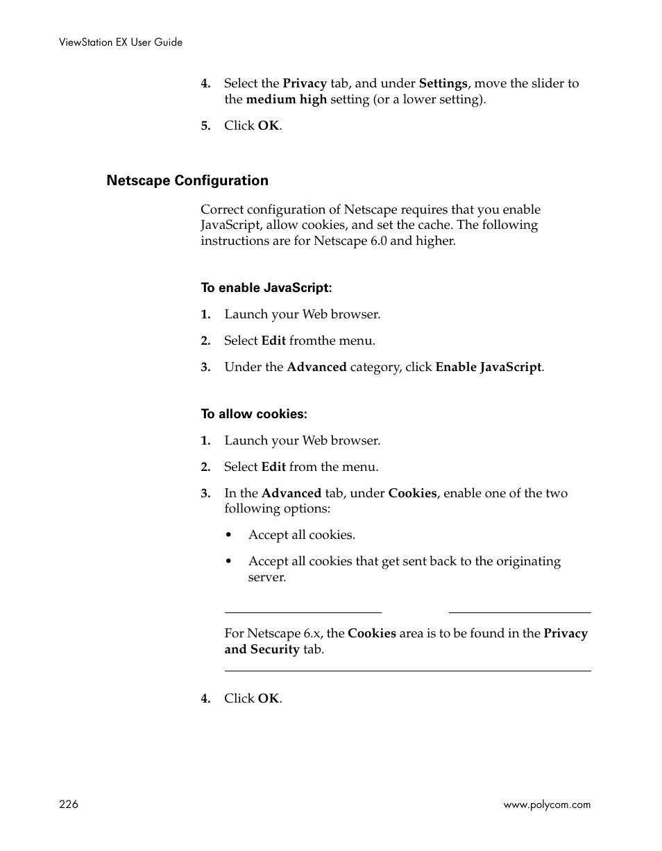 Netscape configuration | Polycom Webcam User Manual | Page 228 / 356