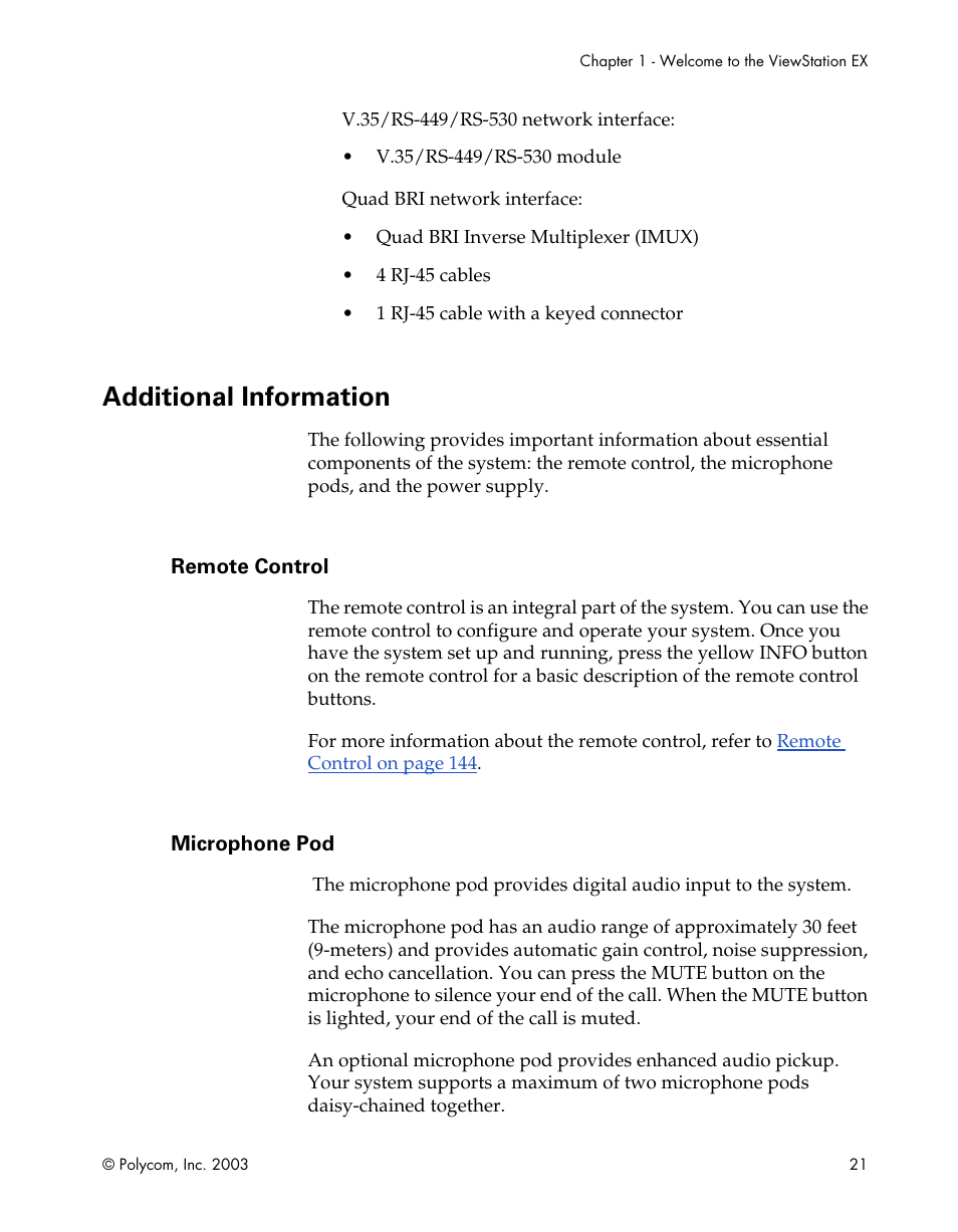 Additional information, Remote control, Microphone pod | Remote control microphone pod | Polycom Webcam User Manual | Page 23 / 356