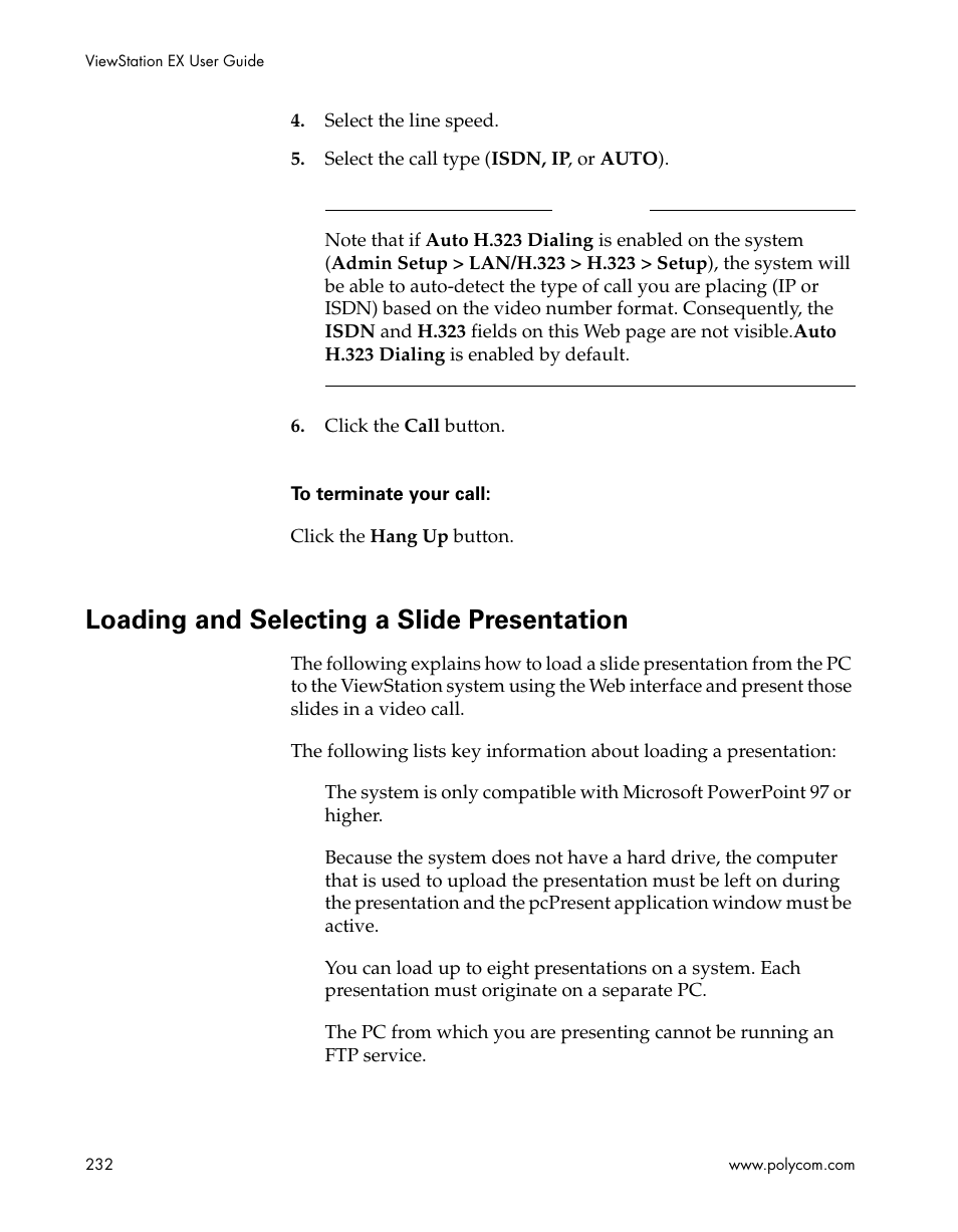 Loading and selecting a slide presentation | Polycom Webcam User Manual | Page 234 / 356