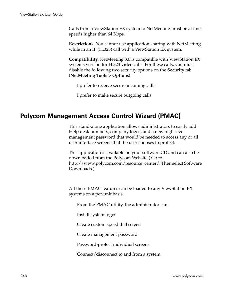 Polycom management access control wizard (pmac) | Polycom Webcam User Manual | Page 250 / 356