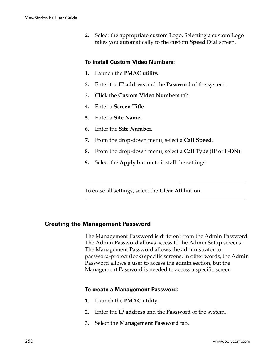 Creating the management password | Polycom Webcam User Manual | Page 252 / 356