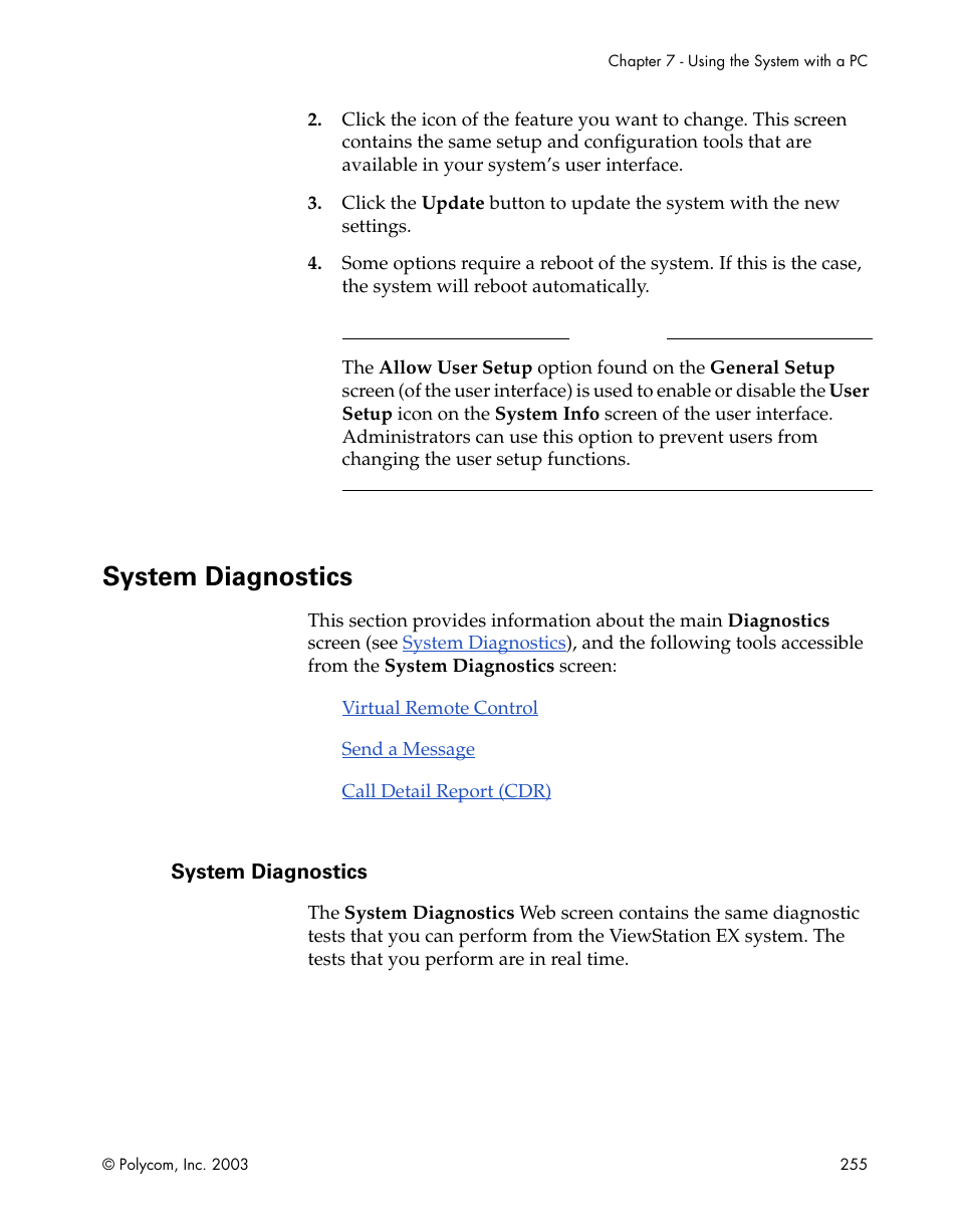 System diagnostics | Polycom Webcam User Manual | Page 257 / 356