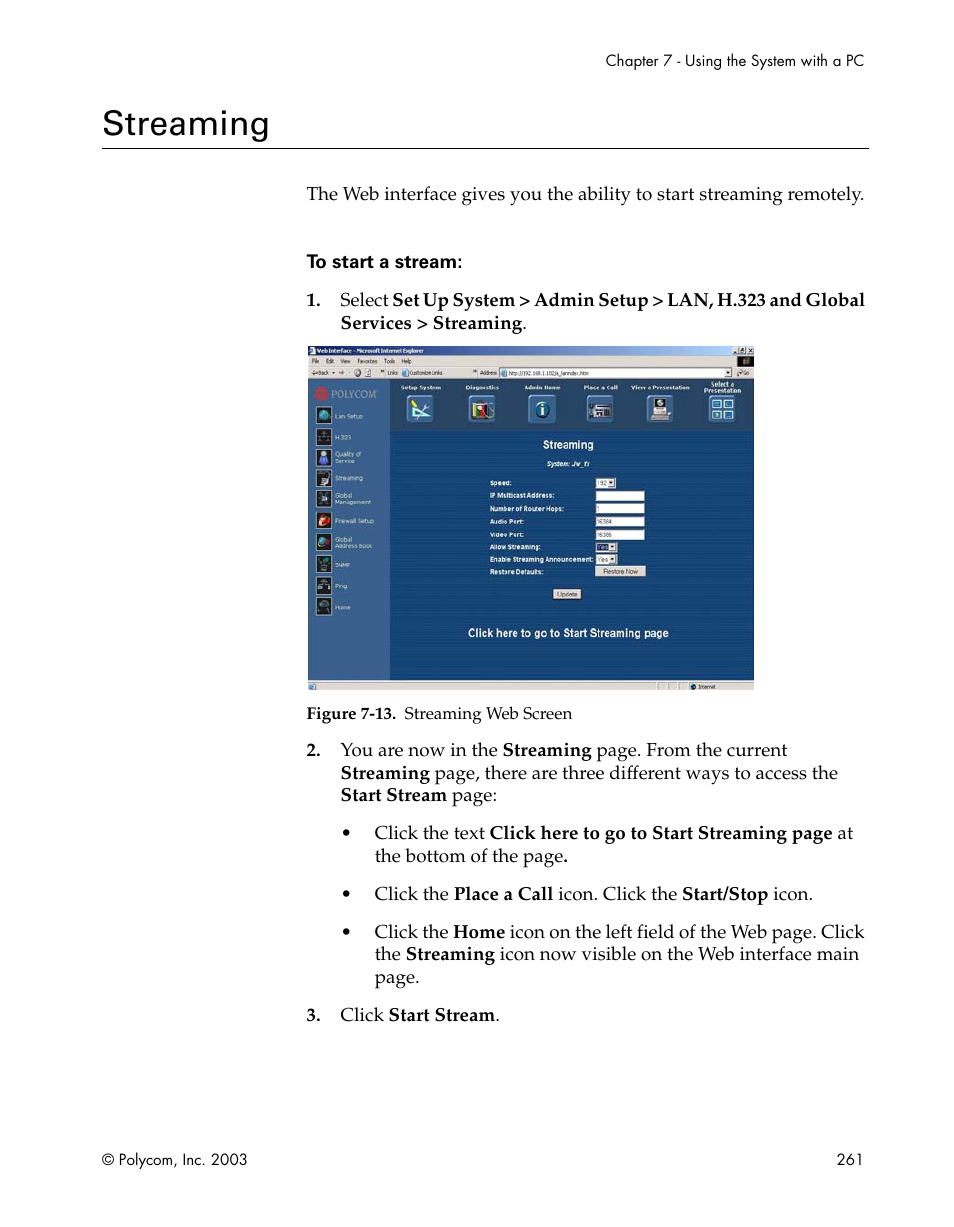 Streaming, Figure 7-13.streaming web screen | Polycom Webcam User Manual | Page 263 / 356