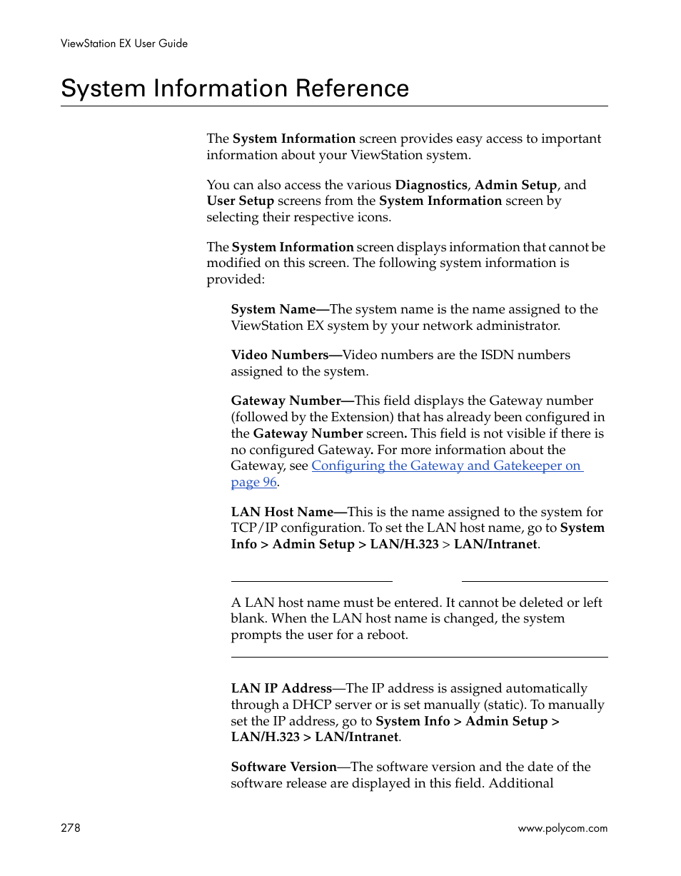 System information reference | Polycom Webcam User Manual | Page 280 / 356
