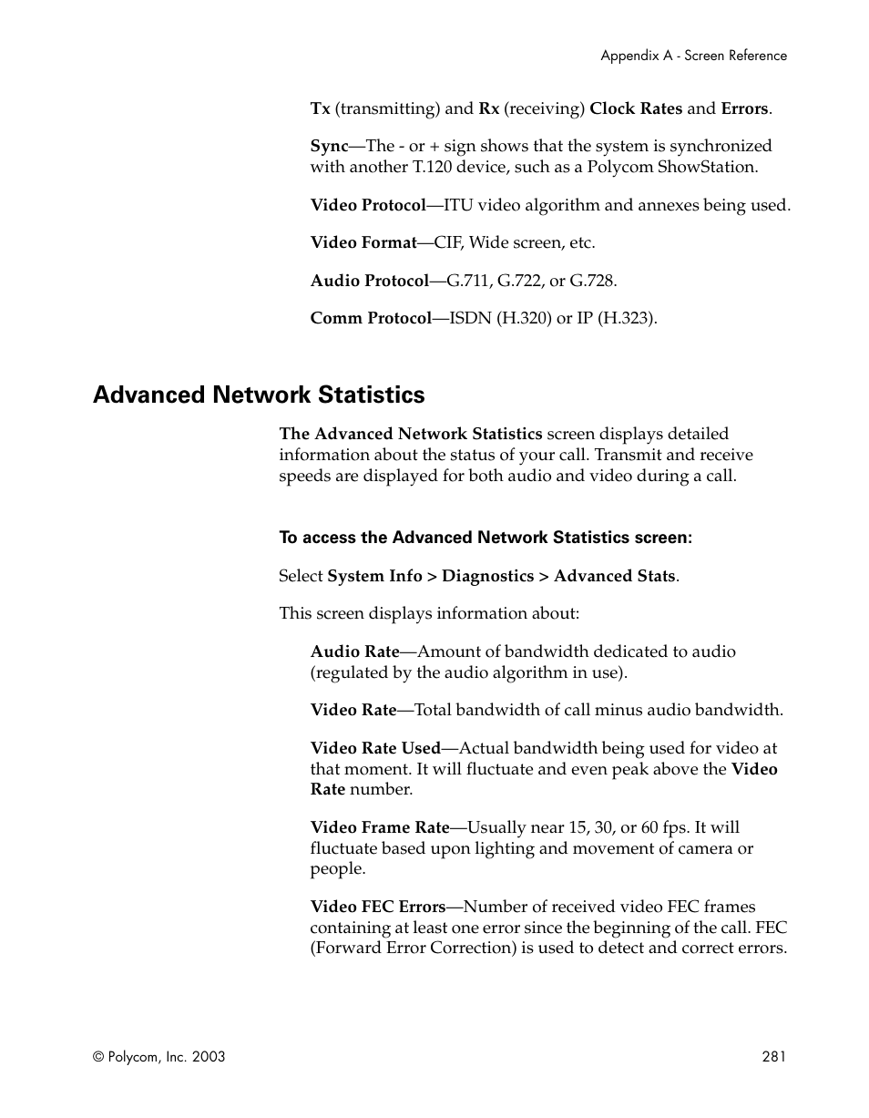 Advanced network statistics | Polycom Webcam User Manual | Page 283 / 356