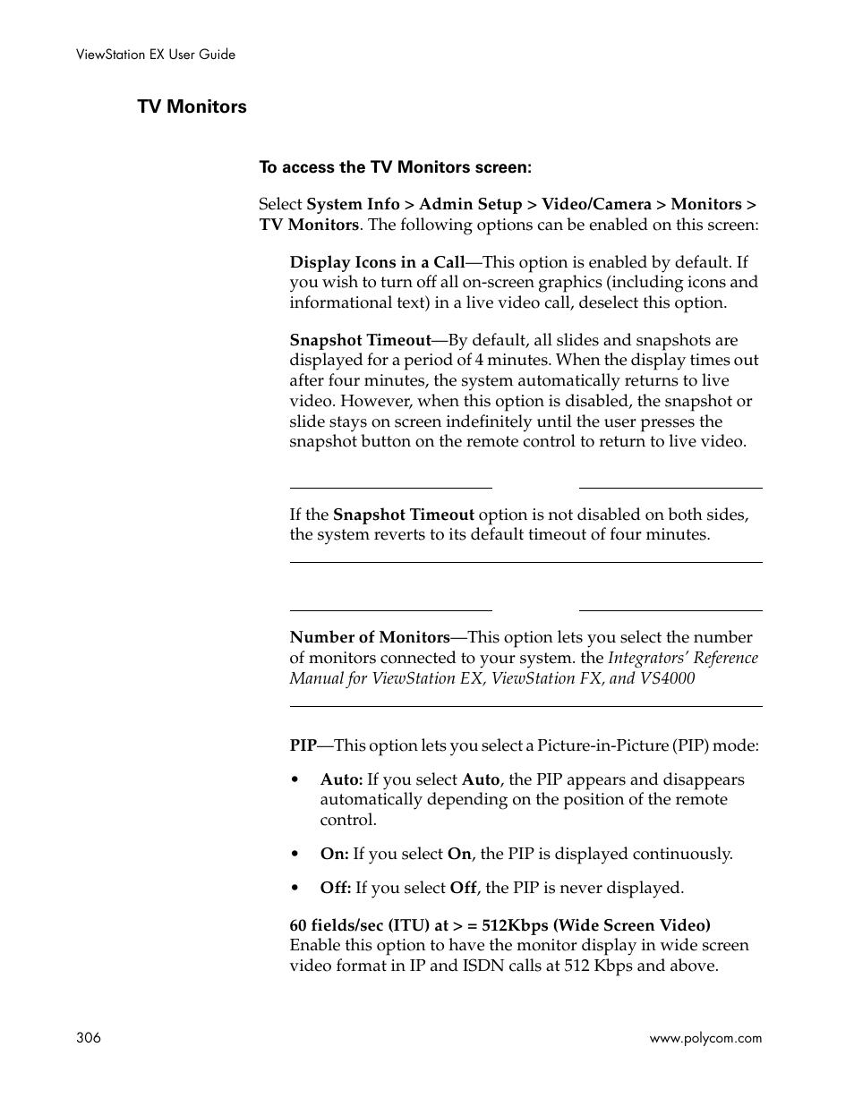 Tv monitors | Polycom Webcam User Manual | Page 308 / 356