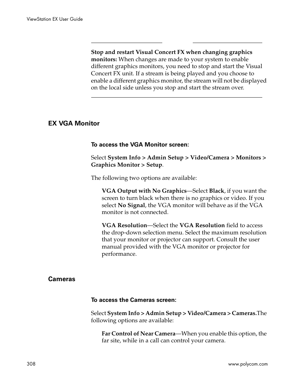 Ex vga monitor, Cameras, Ex vga monitor cameras | Polycom Webcam User Manual | Page 310 / 356