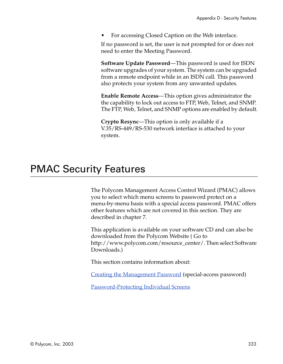Pmac security features | Polycom Webcam User Manual | Page 335 / 356