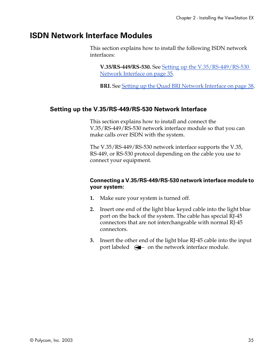 Isdn network interface modules, Isdn | Polycom Webcam User Manual | Page 37 / 356