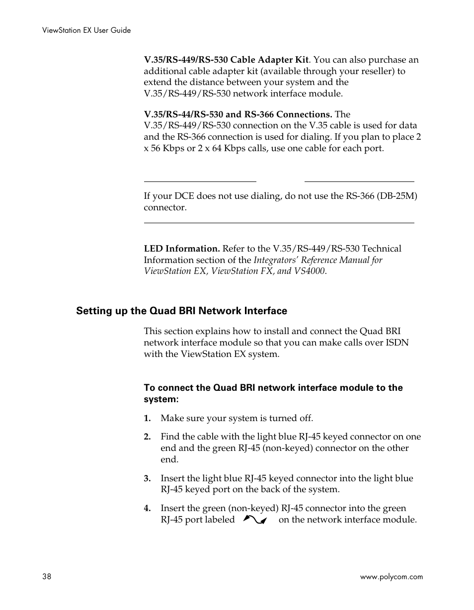 Setting up the quad bri network interface | Polycom Webcam User Manual | Page 40 / 356