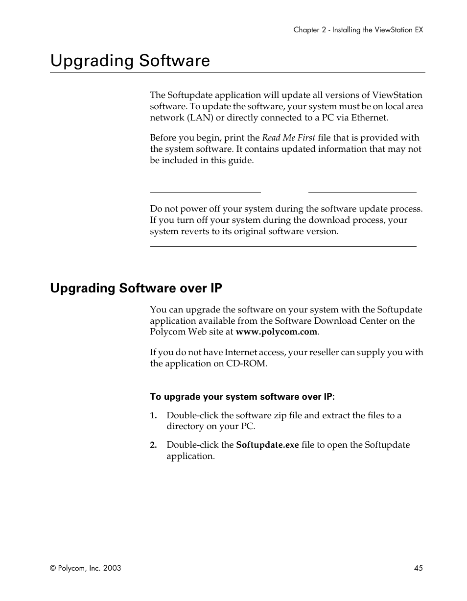 Upgrading software, Upgrading software over ip | Polycom Webcam User Manual | Page 47 / 356