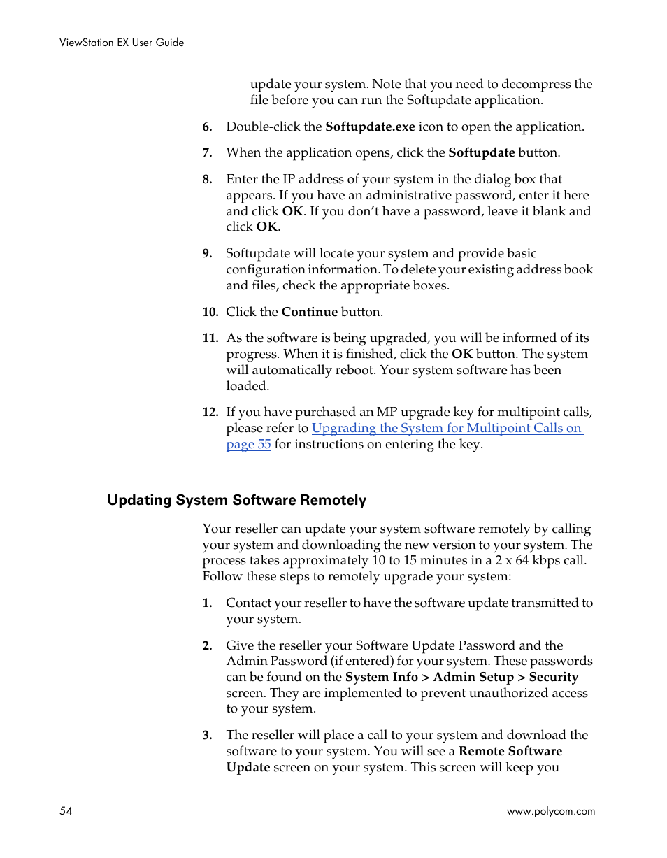 Updating system software remotely | Polycom Webcam User Manual | Page 56 / 356