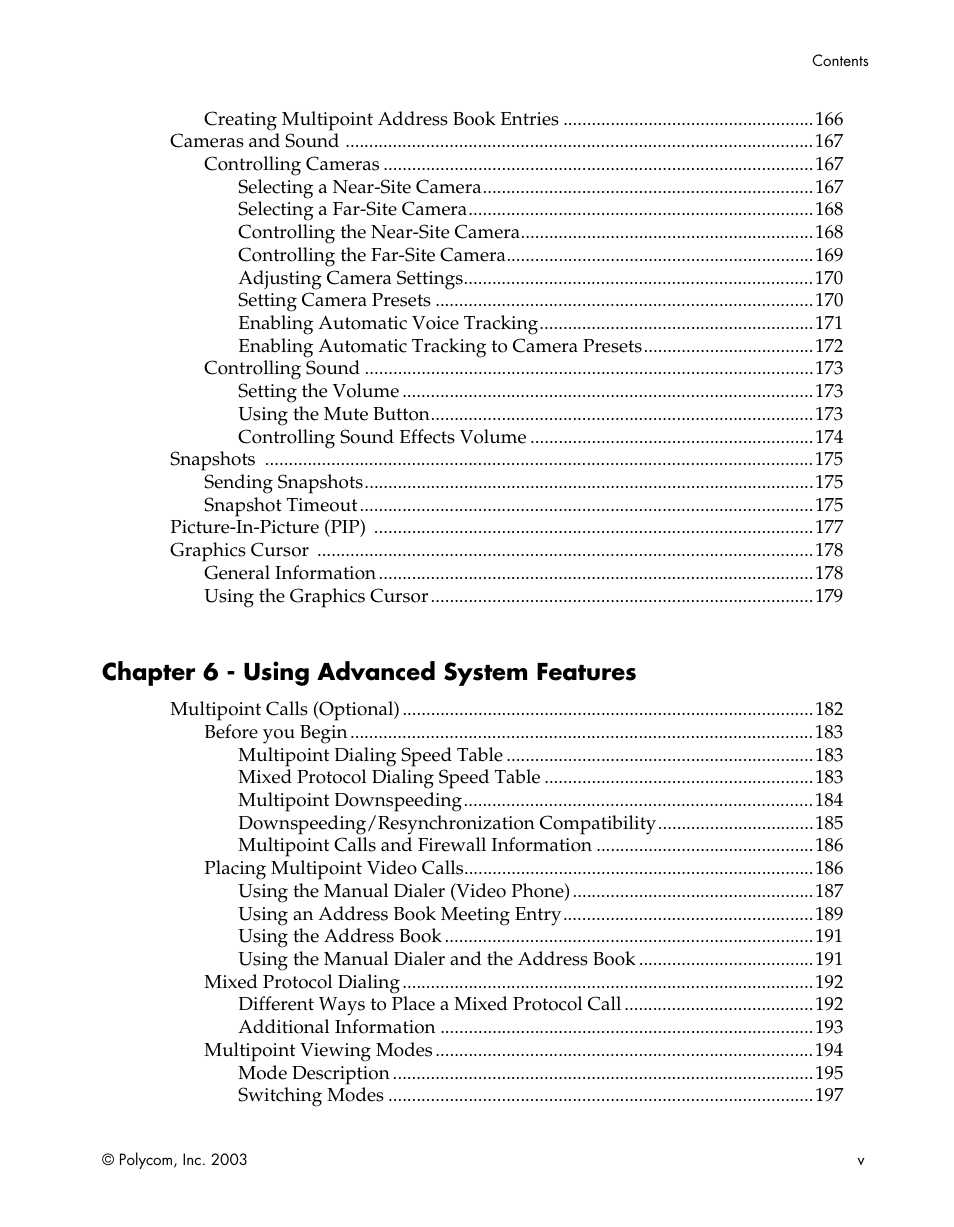 Chapter 6 - using advanced system features | Polycom Webcam User Manual | Page 7 / 356