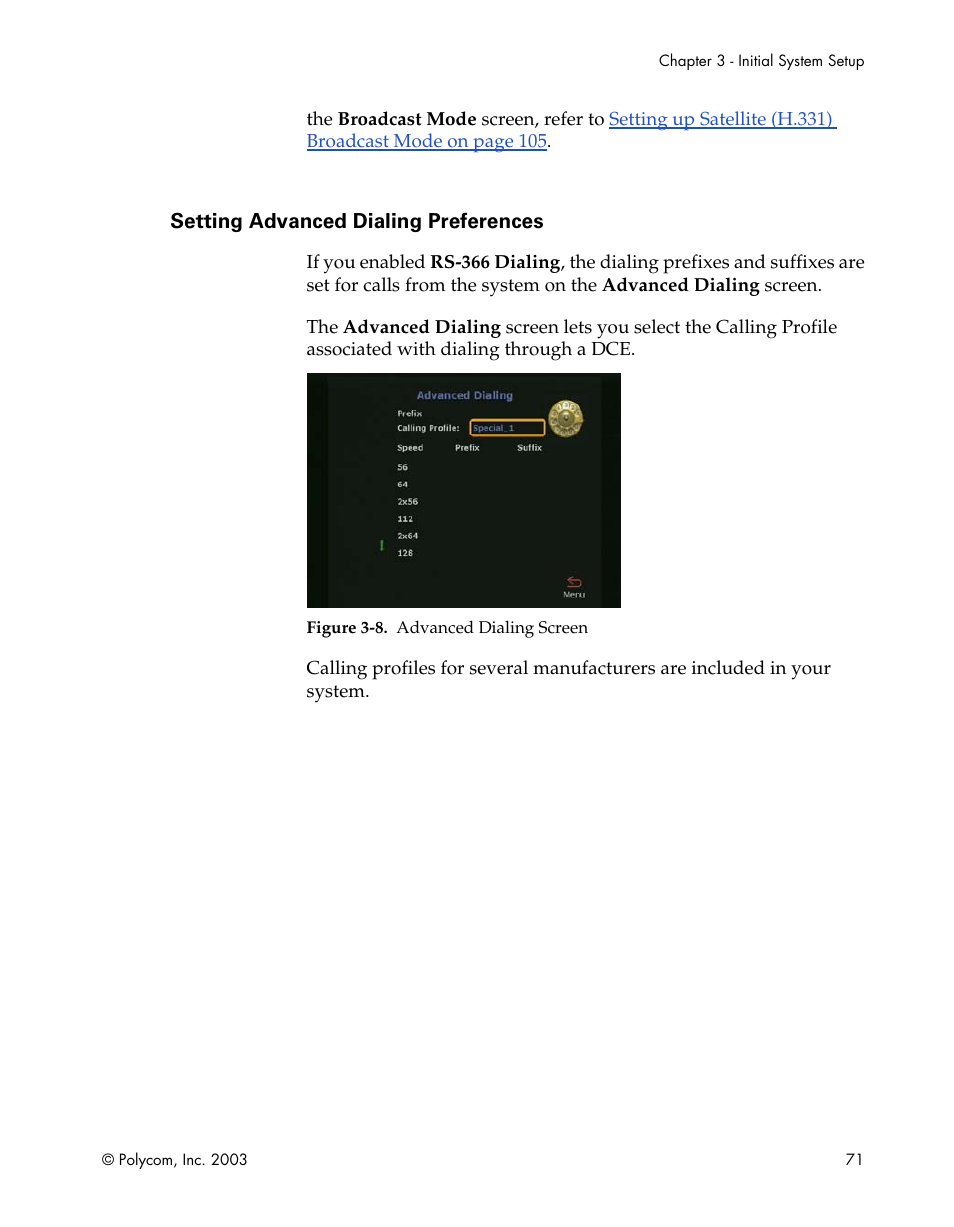 Setting advanced dialing preferences, Figure 3-8.advanced dialing screen | Polycom Webcam User Manual | Page 73 / 356