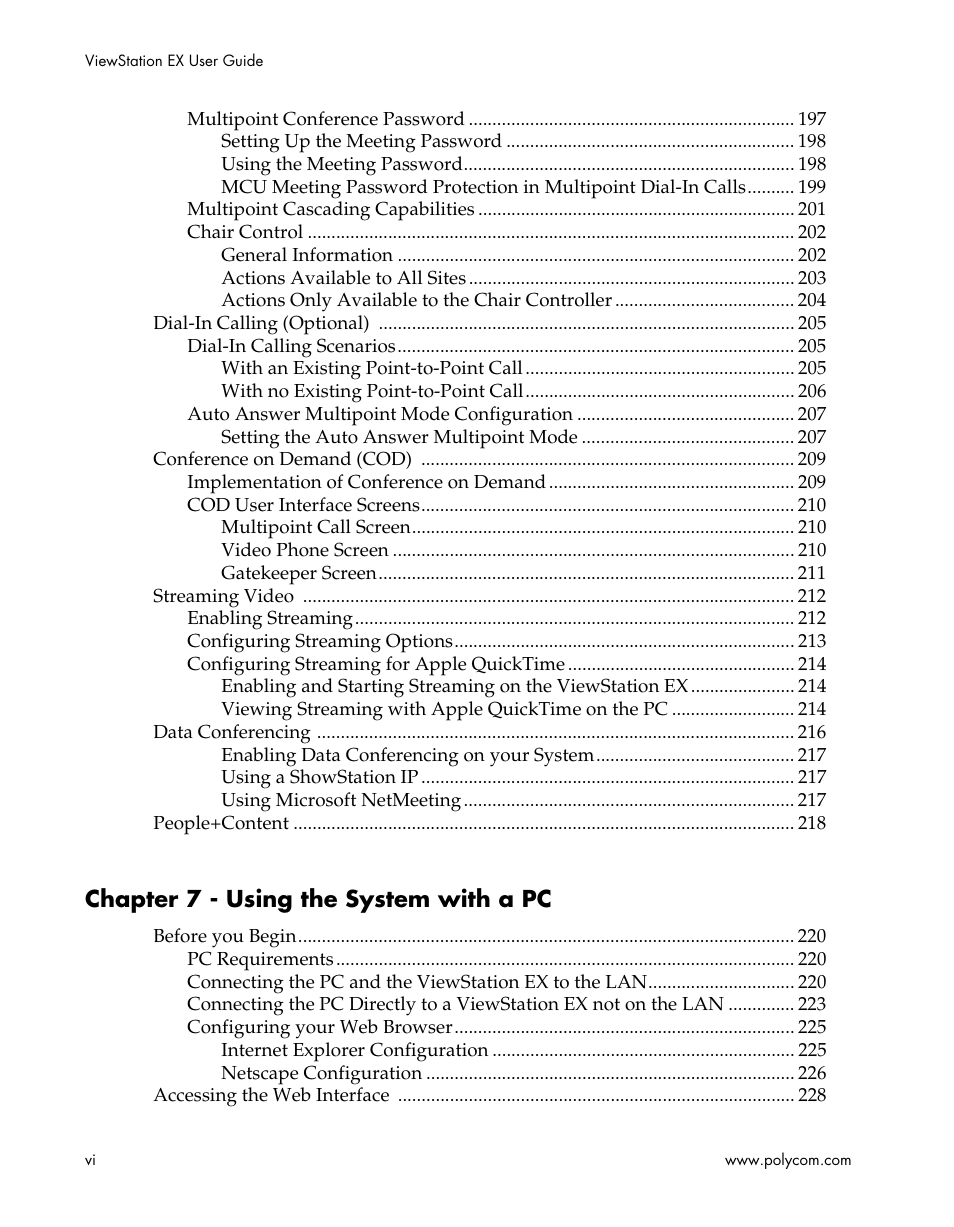 Chapter 7 - using the system with a pc | Polycom Webcam User Manual | Page 8 / 356