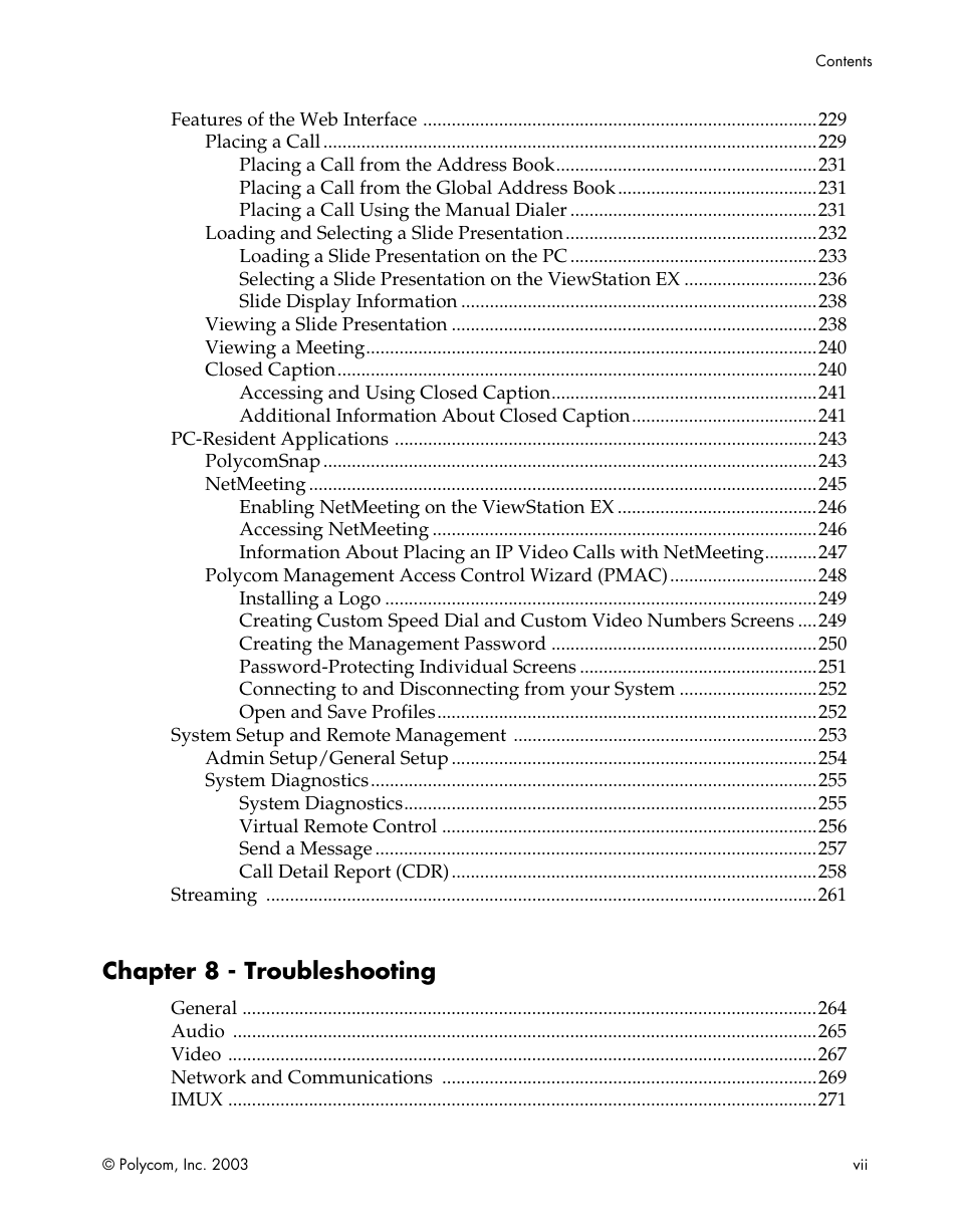 Chapter 8 - troubleshooting | Polycom Webcam User Manual | Page 9 / 356