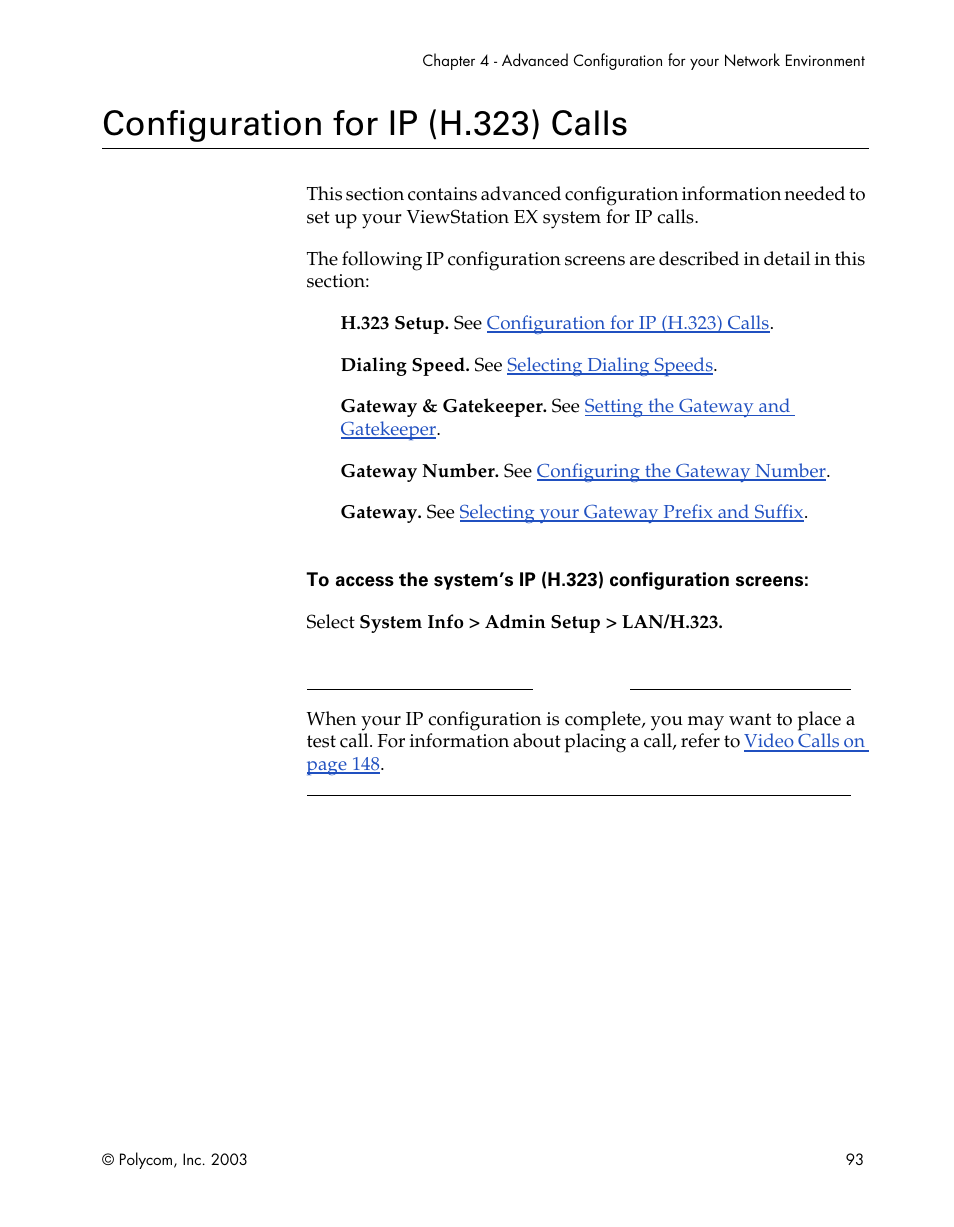 Configuration for ip (h.323) calls, Configuration for ip | Polycom Webcam User Manual | Page 95 / 356