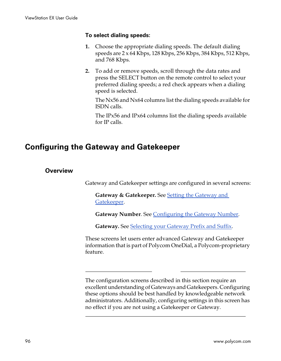 Configuring the gateway and gatekeeper, Overview | Polycom Webcam User Manual | Page 98 / 356