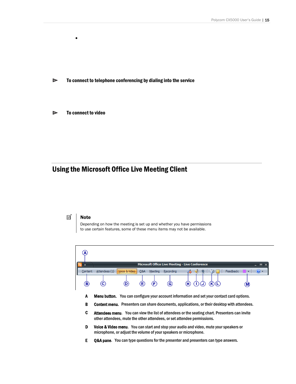 Using the microsoft office live meeting client | Polycom CX5000 User Manual | Page 15 / 25