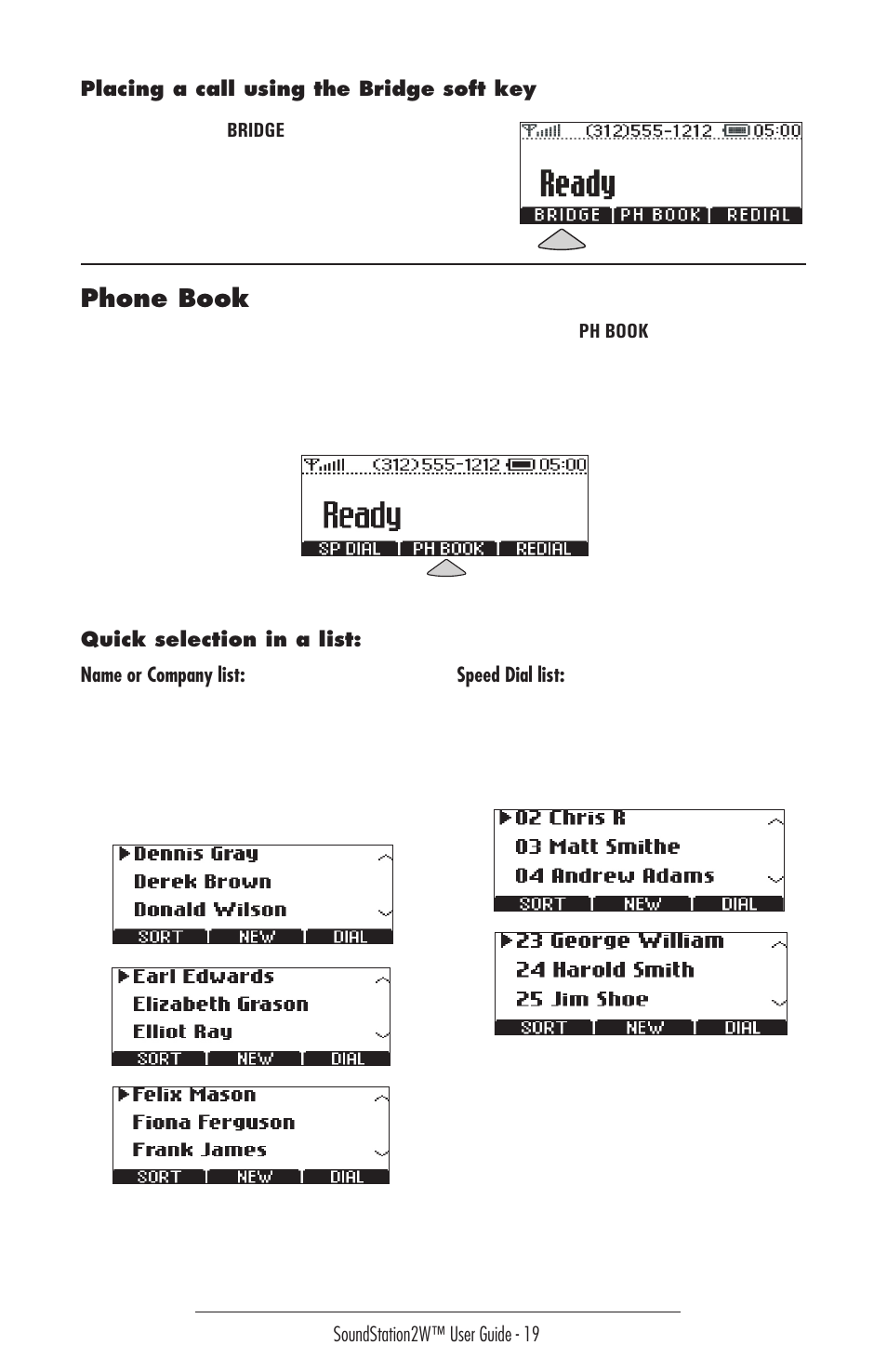 Bridge soft key, Phone book | Polycom 2W User Manual | Page 19 / 42
