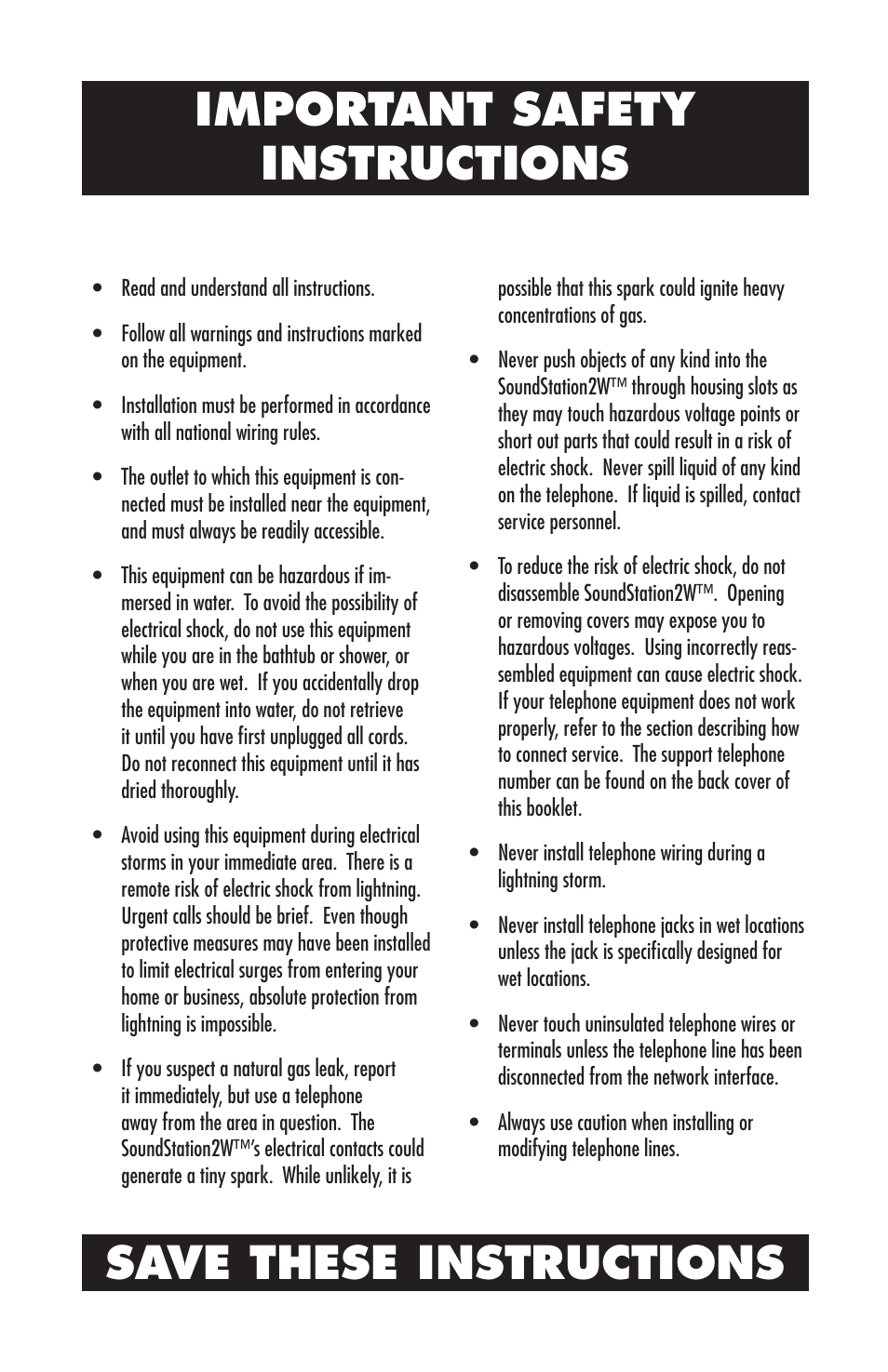 Save these instructions, Important safety instructions | Polycom 2W User Manual | Page 2 / 42