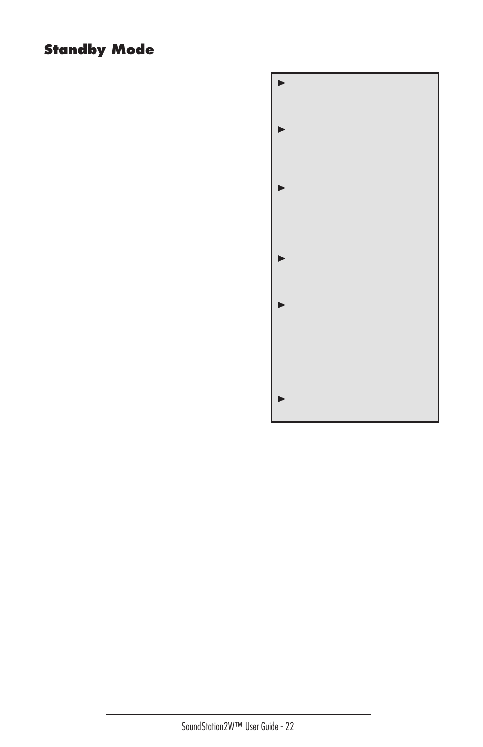 Standby mode | Polycom 2W User Manual | Page 22 / 42