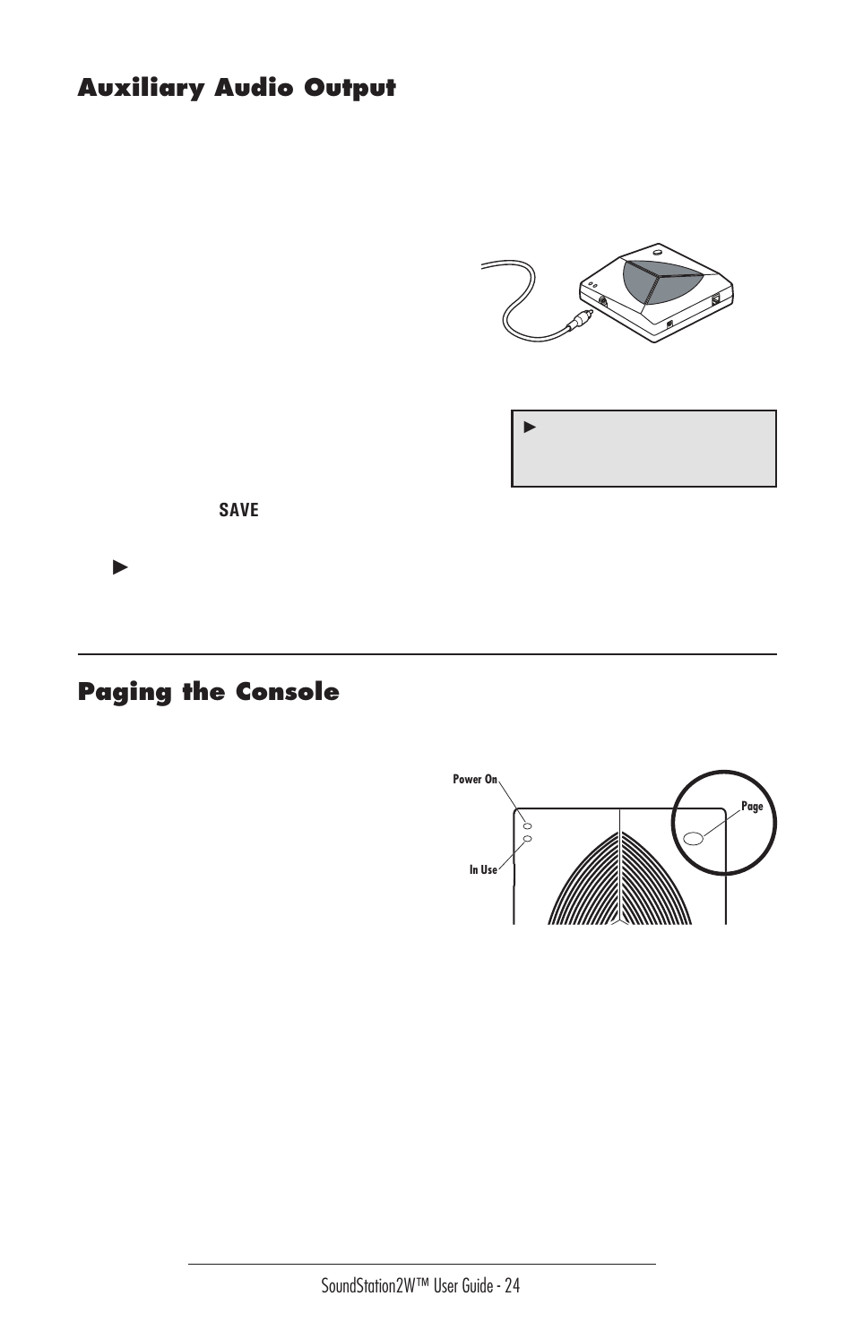 Paging the console, Auxiliary audio output | Polycom 2W User Manual | Page 24 / 42