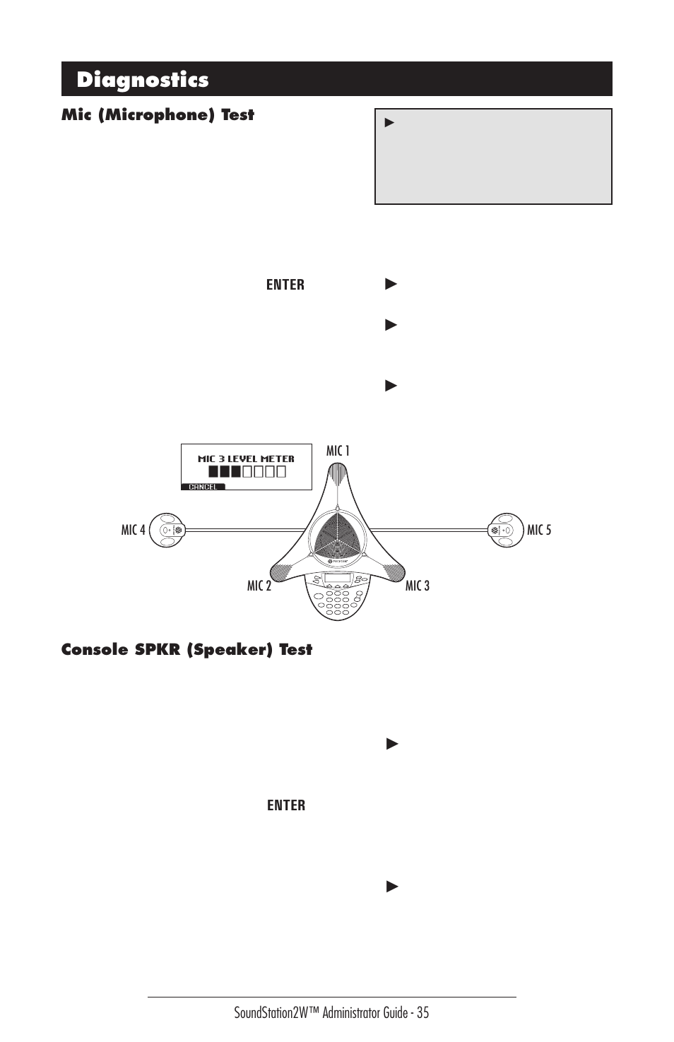 Console spkr (speaker) test, Diagnostics | Polycom 2W User Manual | Page 35 / 42