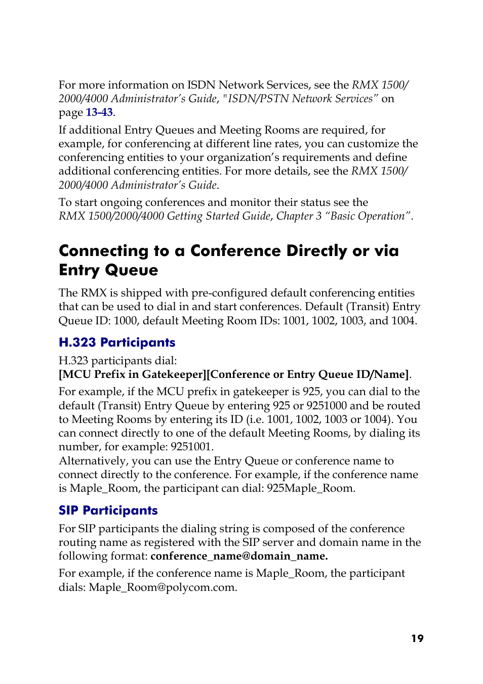 H.323 participants, Sip participants | Polycom RMX 2000 User Manual | Page 19 / 20