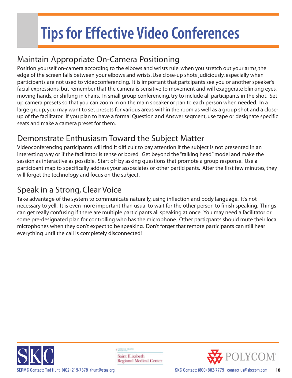 Tips for effective video conferences | Polycom vsx 7000 Series User Manual | Page 18 / 18