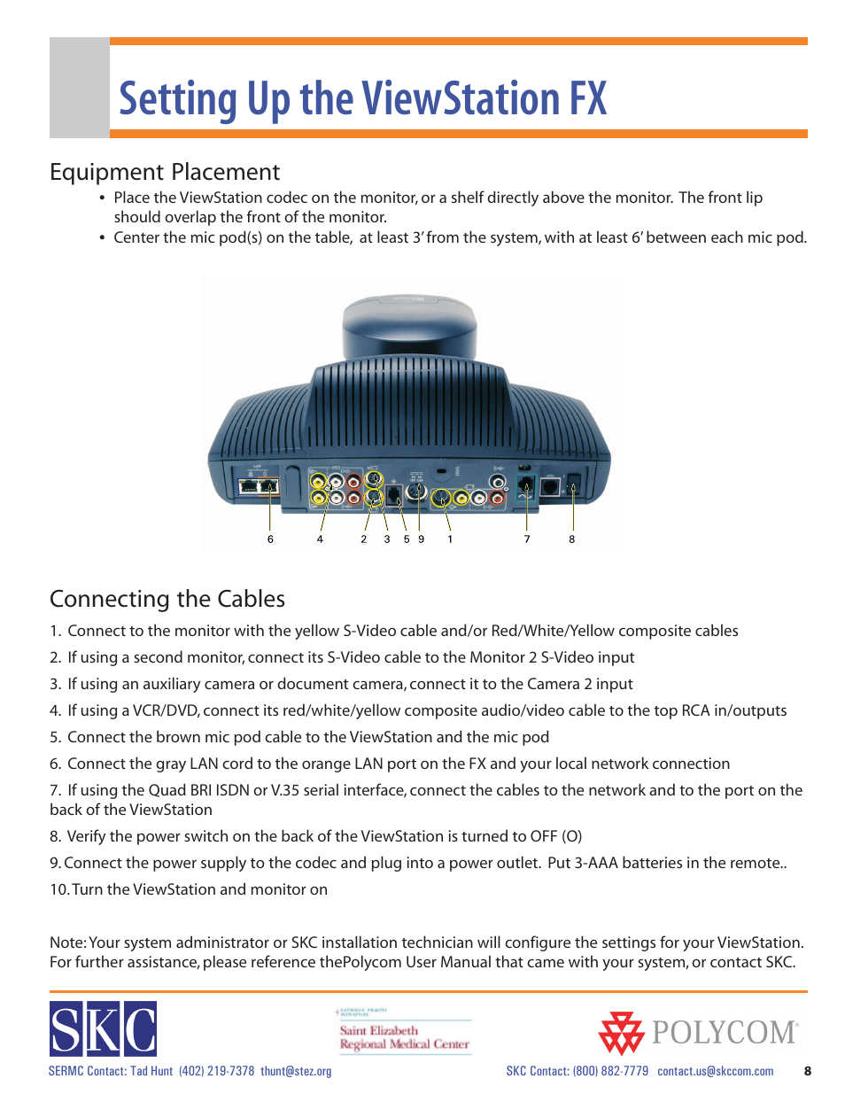 Setting up the viewstation fx, Equipment placement, Connecting the cables | Polycom vsx 7000 Series User Manual | Page 8 / 18