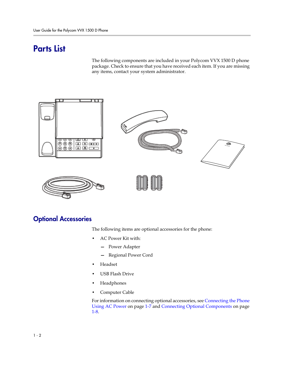Parts list, Optional accessories, Read the | Parts list -2, Optional accessories -2 | Polycom VVX 1500 D User Manual | Page 10 / 210