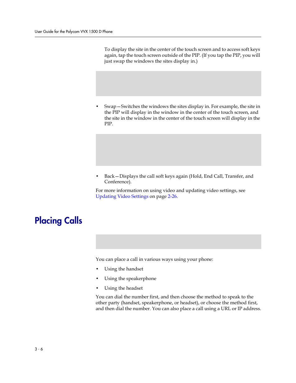 Placing calls, Placing calls -6 | Polycom VVX 1500 D User Manual | Page 116 / 210