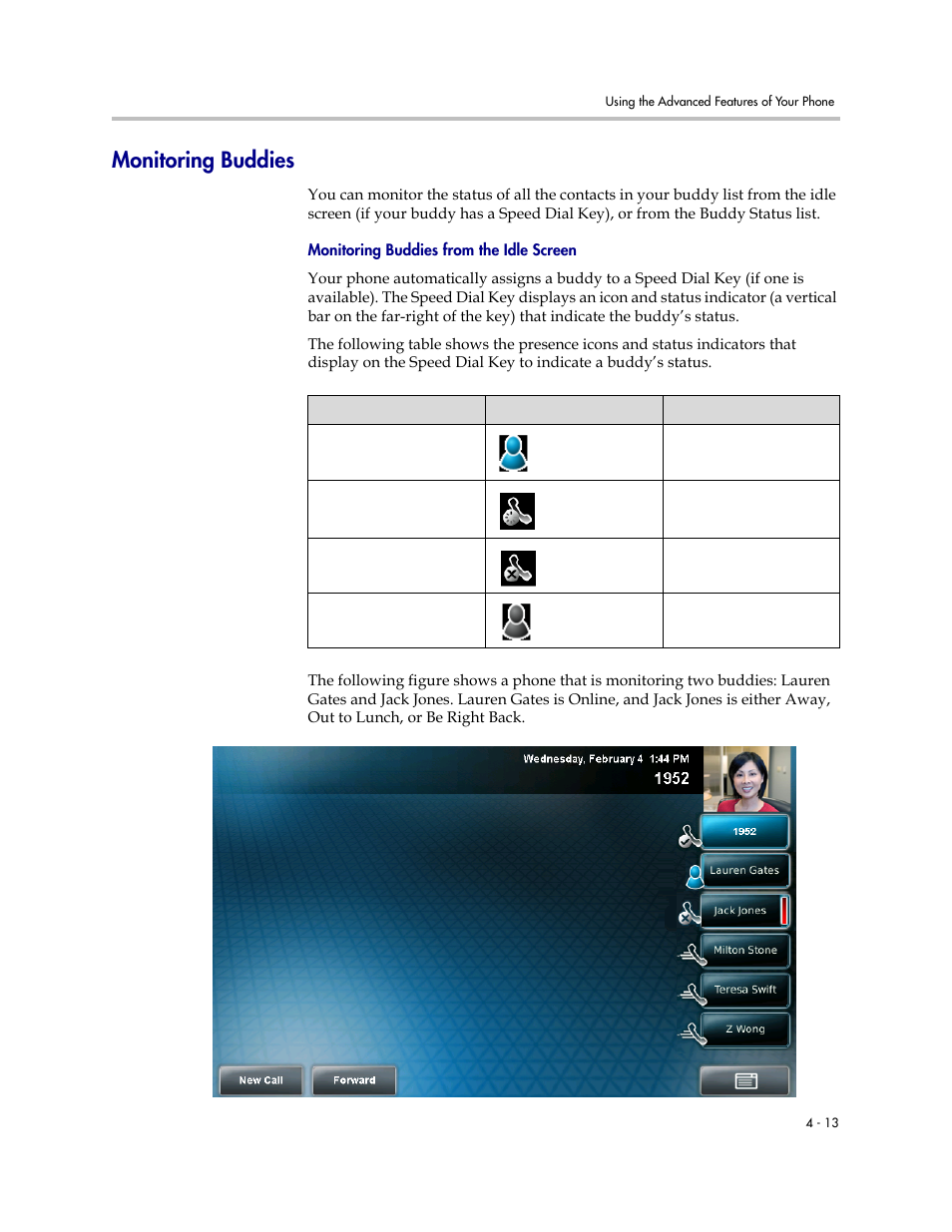 Monitoring buddies, Monitoring buddies -13 | Polycom VVX 1500 D User Manual | Page 169 / 210