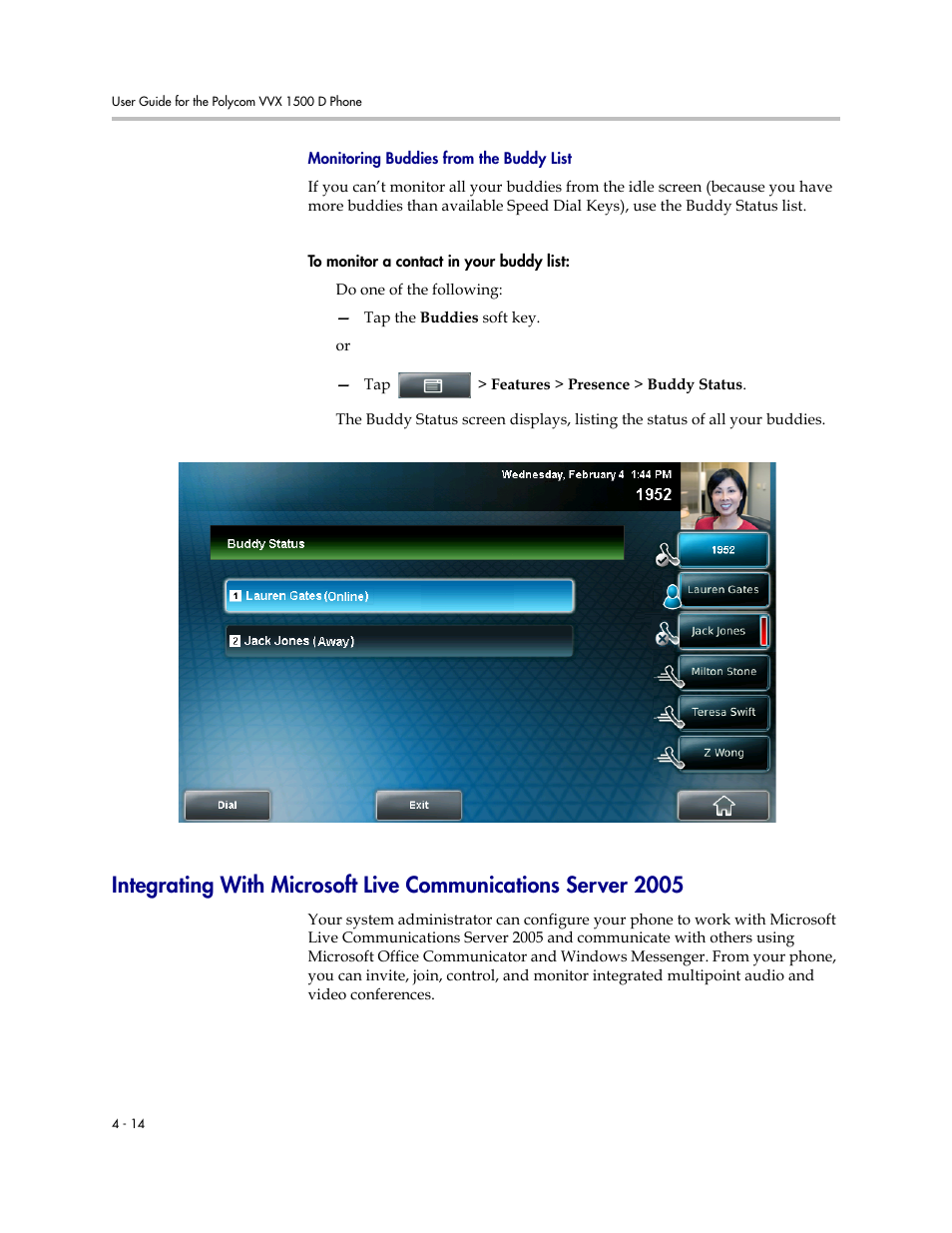 Integrating, With microsoft live communications server 2005 | Polycom VVX 1500 D User Manual | Page 170 / 210