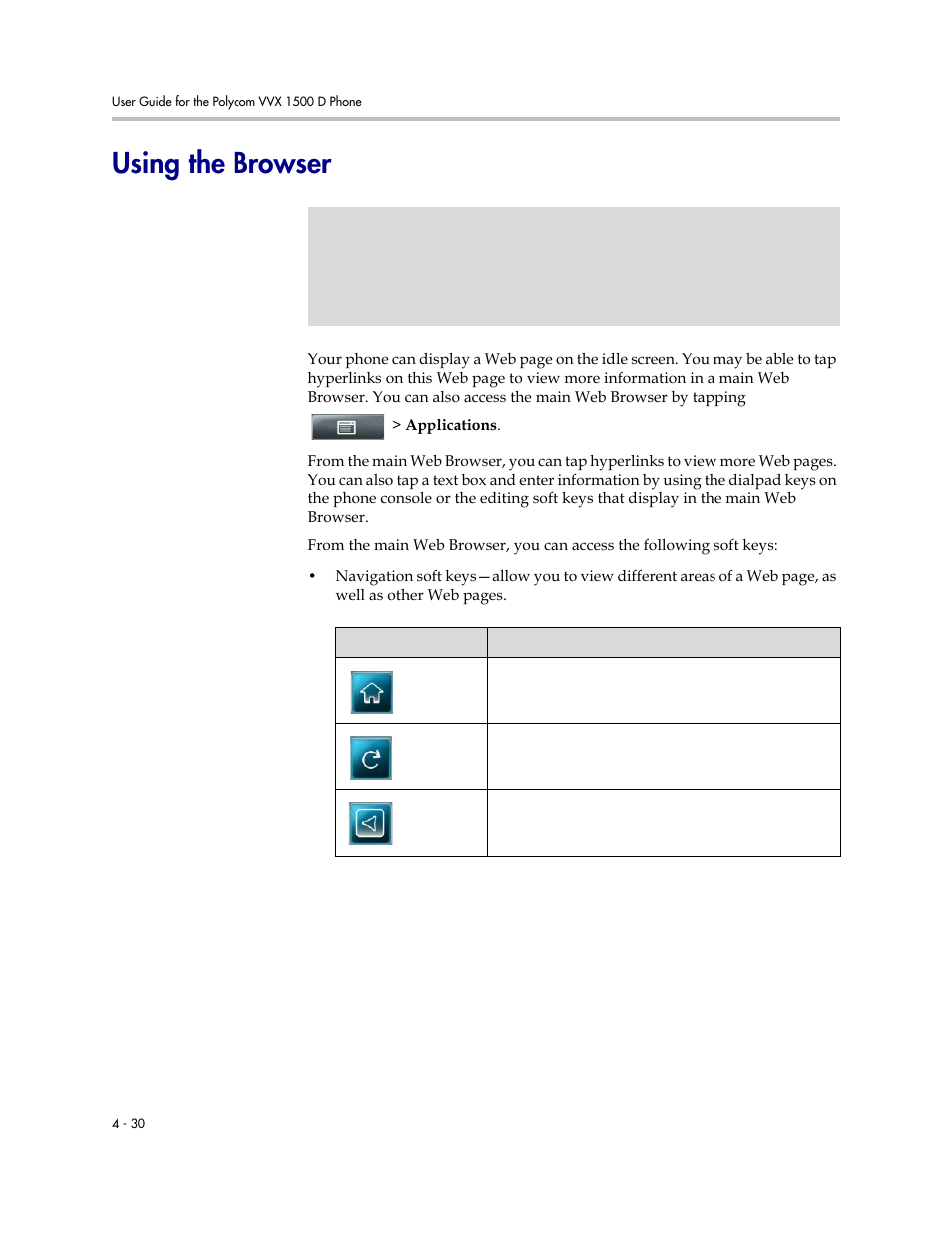 Using the browser, Using the browser -30 | Polycom VVX 1500 D User Manual | Page 186 / 210