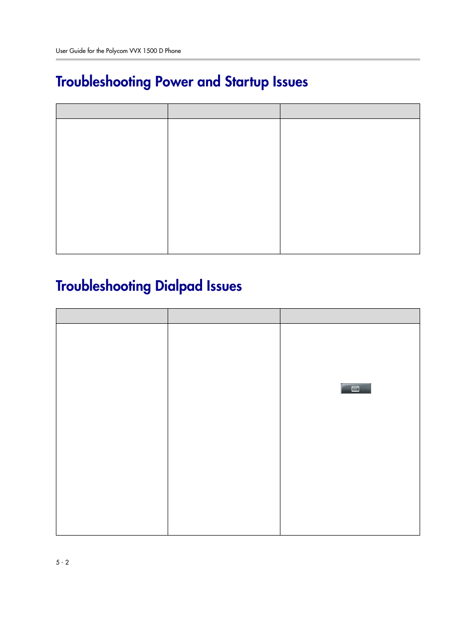 Troubleshooting power and startup issues, Troubleshooting dialpad issues | Polycom VVX 1500 D User Manual | Page 192 / 210