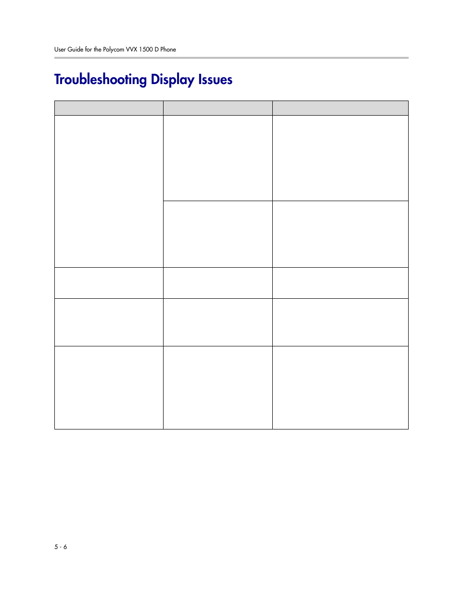 Troubleshooting display issues, Troubleshooting display issues -6 | Polycom VVX 1500 D User Manual | Page 196 / 210