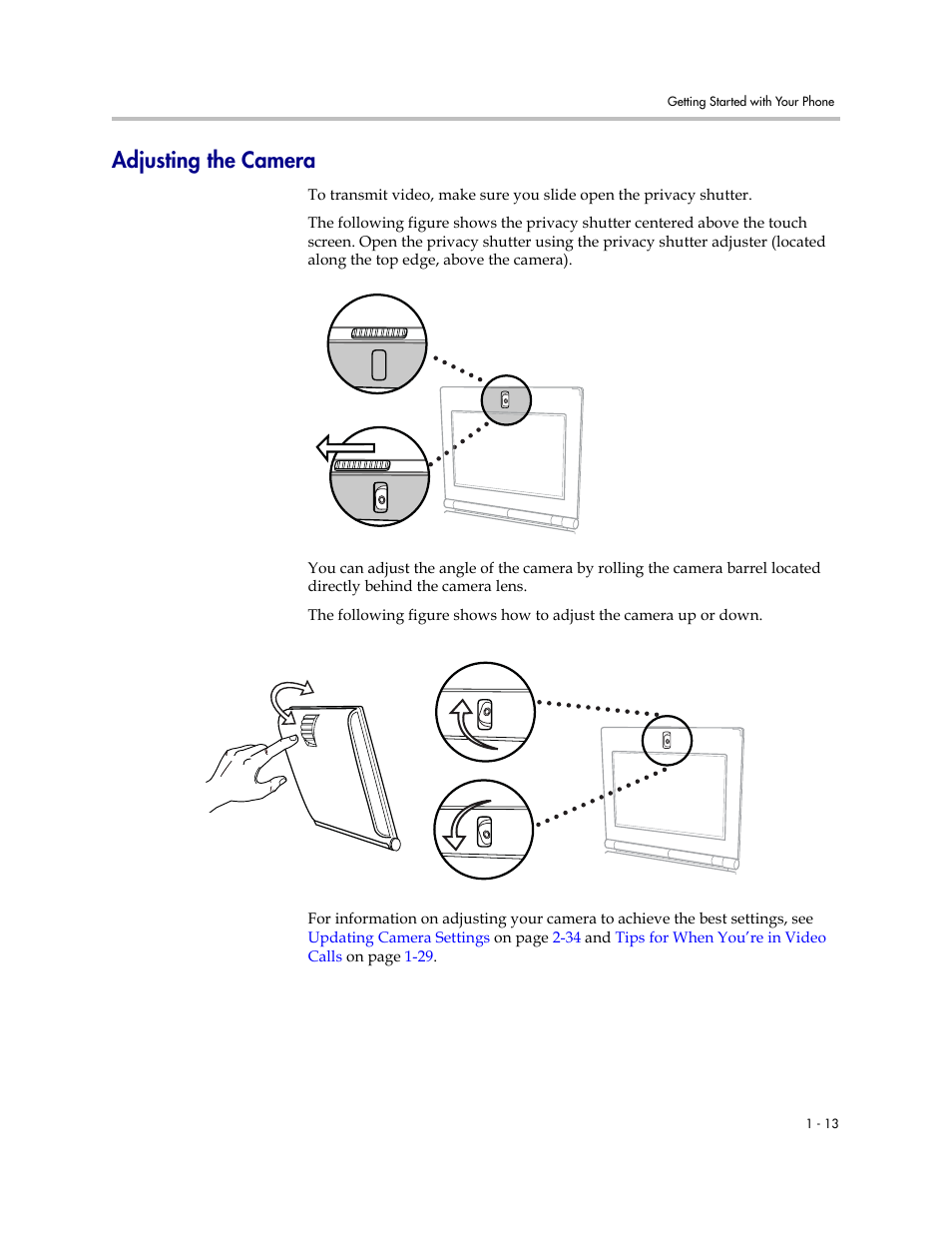 Adjusting the camera, Adjusting the camera -13 | Polycom VVX 1500 D User Manual | Page 21 / 210