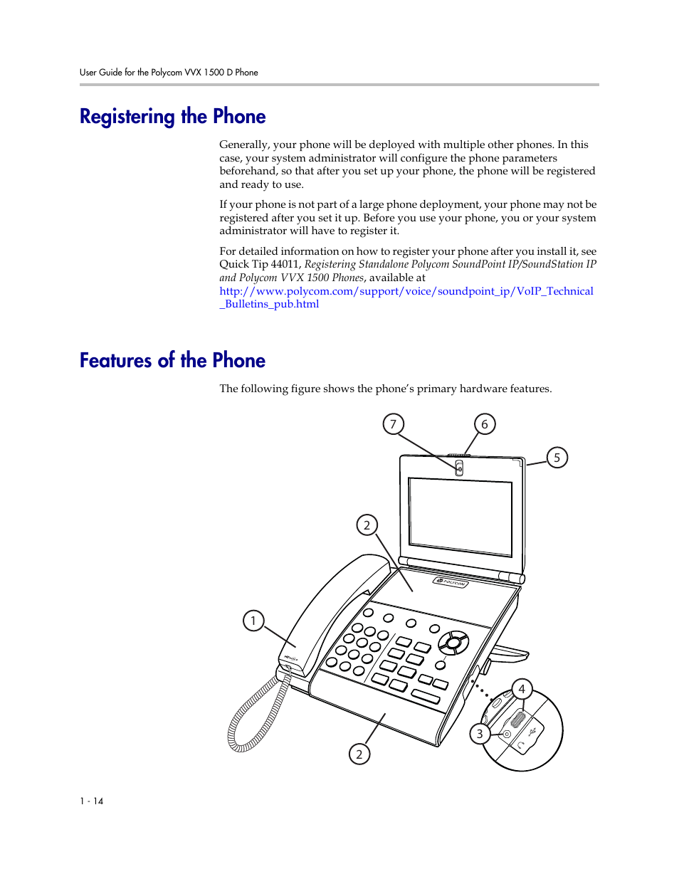 Registering the phone, Features of the phone | Polycom VVX 1500 D User Manual | Page 22 / 210