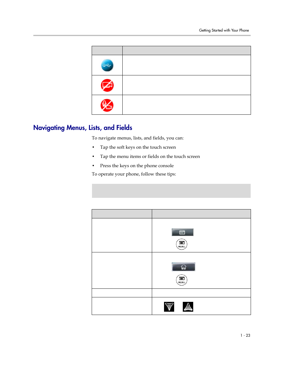 Navigating menus, lists, and fields, Navigating menus, lists, and fields -23 | Polycom VVX 1500 D User Manual | Page 31 / 210