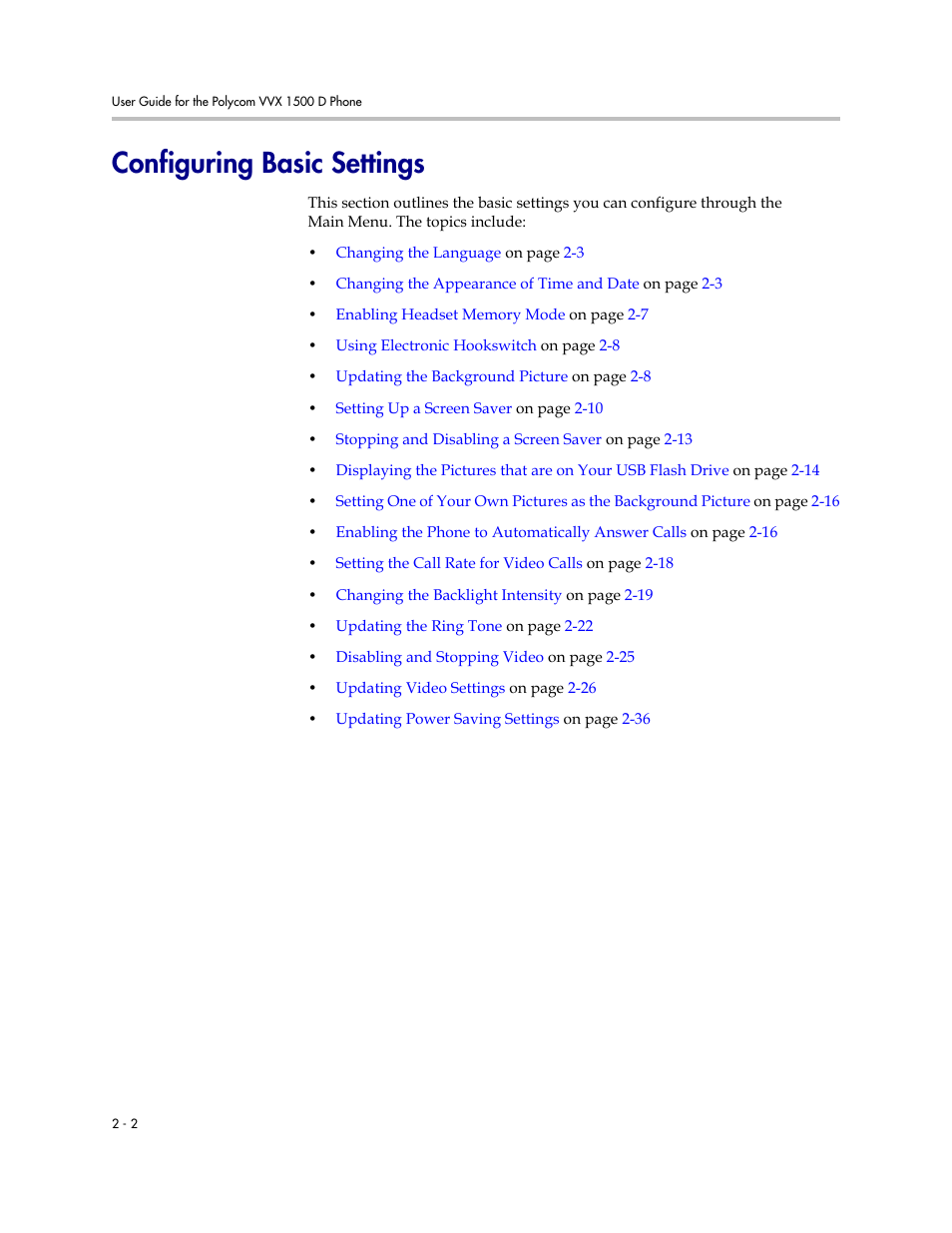 Configuring basic settings, Configuring basic settings -2 | Polycom VVX 1500 D User Manual | Page 40 / 210