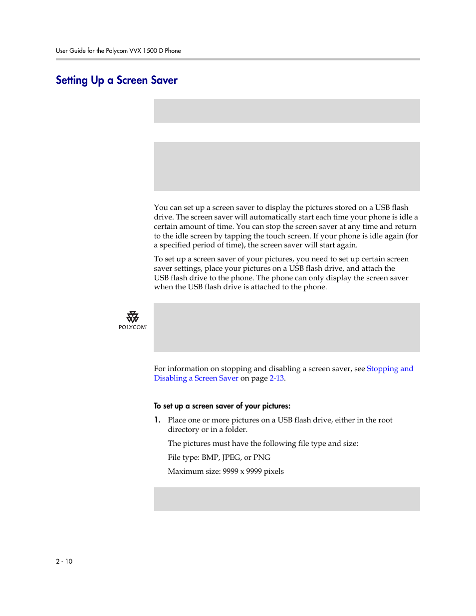 Setting up a screen saver, Setting up a screen saver -10 | Polycom VVX 1500 D User Manual | Page 48 / 210