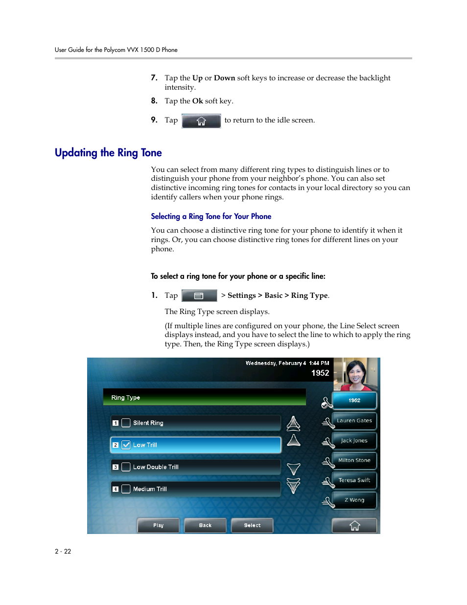 Updating the ring tone, Updating the ring tone -22 | Polycom VVX 1500 D User Manual | Page 60 / 210