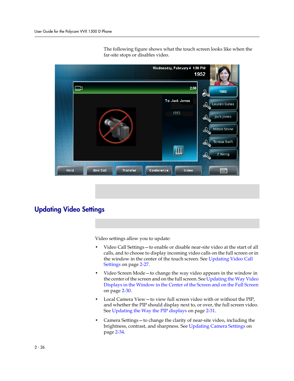 Updating video settings, Updating video settings -26 | Polycom VVX 1500 D User Manual | Page 64 / 210