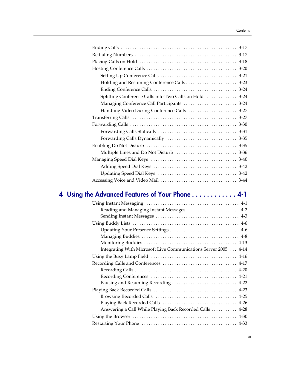 4 using the advanced features of your phone -1 | Polycom VVX 1500 D User Manual | Page 7 / 210