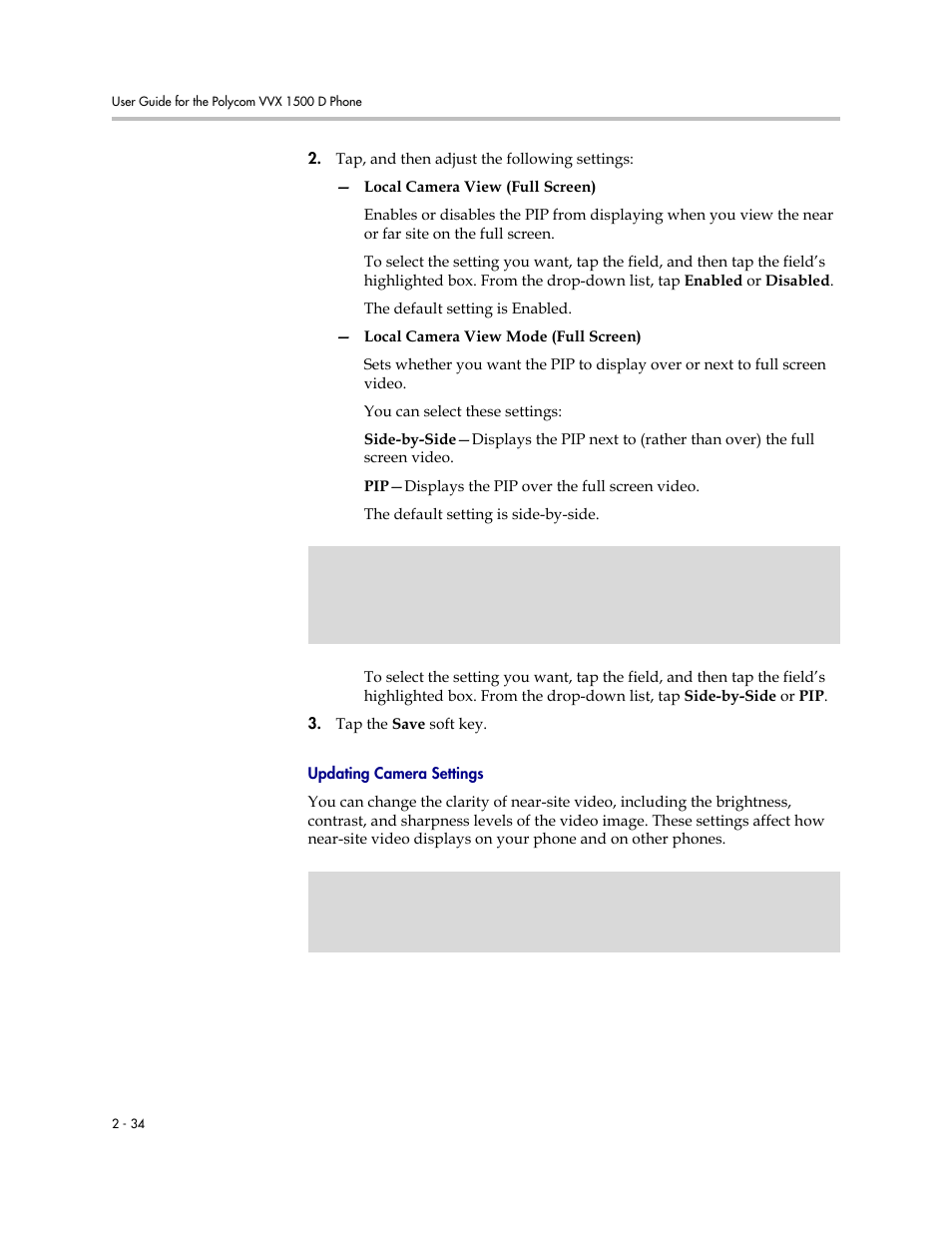 Updating camera settings, And sharpness. see | Polycom VVX 1500 D User Manual | Page 72 / 210