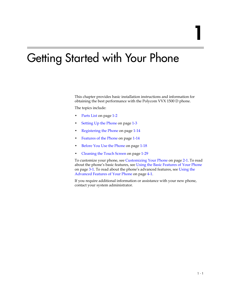 Getting started with your phone, 1 getting started with your phone -1 | Polycom VVX 1500 D User Manual | Page 9 / 210
